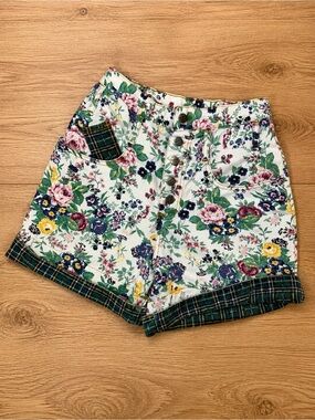 Vintage Breaker Jeans High-Waist Floral Shorts W/ plaid trim Size 9 Made in USA